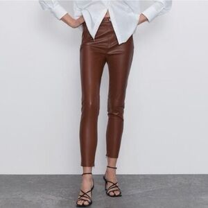 Zara brown faux leather leggings high rise size XS